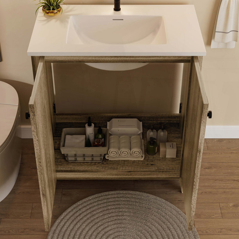 Meuble-lavabo pliable avec évier en céramique et installation brevetée en 1 minute, gris antique, 34"H Antique Grey, 29.13"W