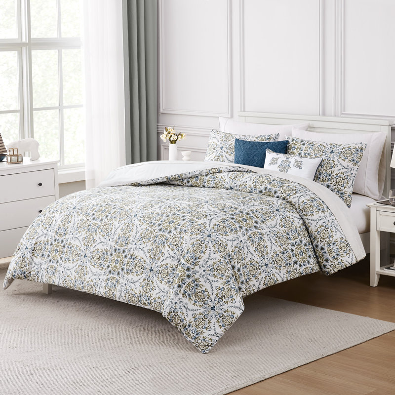 Modern Threads 5-Piece Printed Matisse Comforter Set, Queen Comforter + 4 Additional Pieces