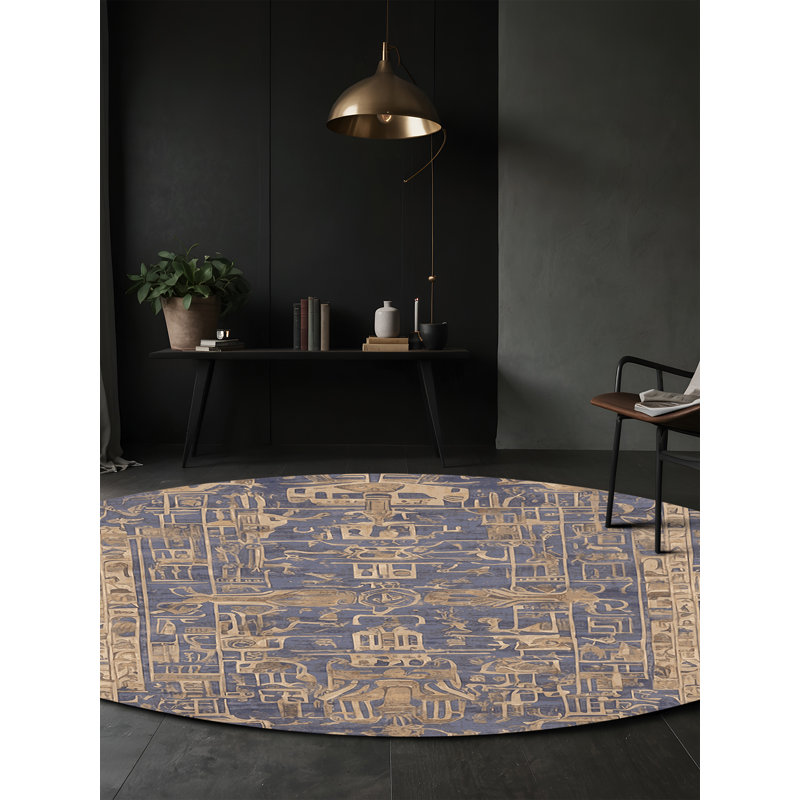 Tapis gris soyeux et moelleux, Rond 5 pi