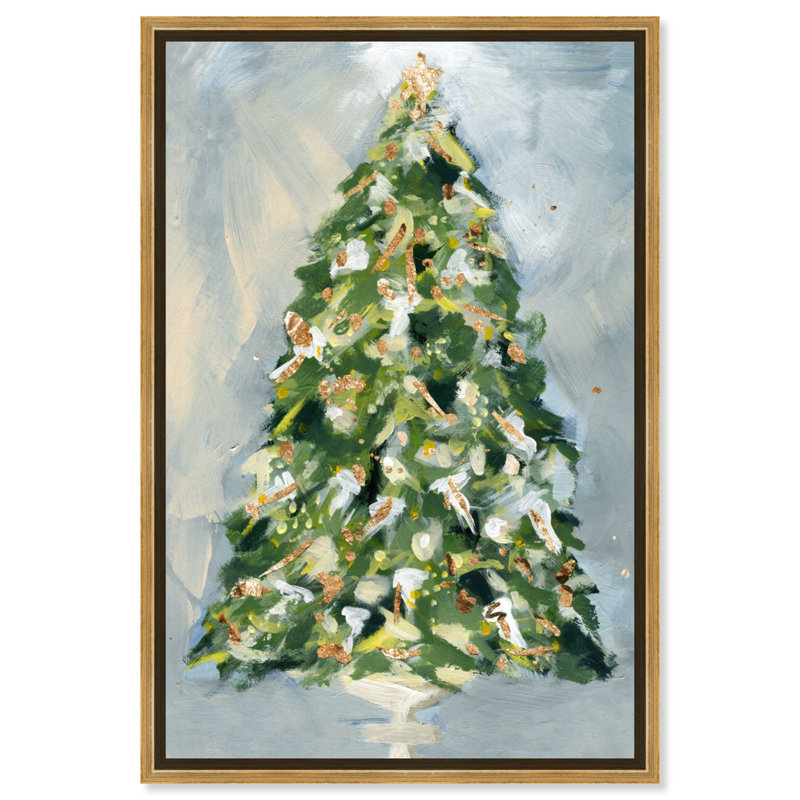 «Christmas Tree 3», peinture sur toile, Flotteur doré, H 30 po x l 20 po x P 2 po