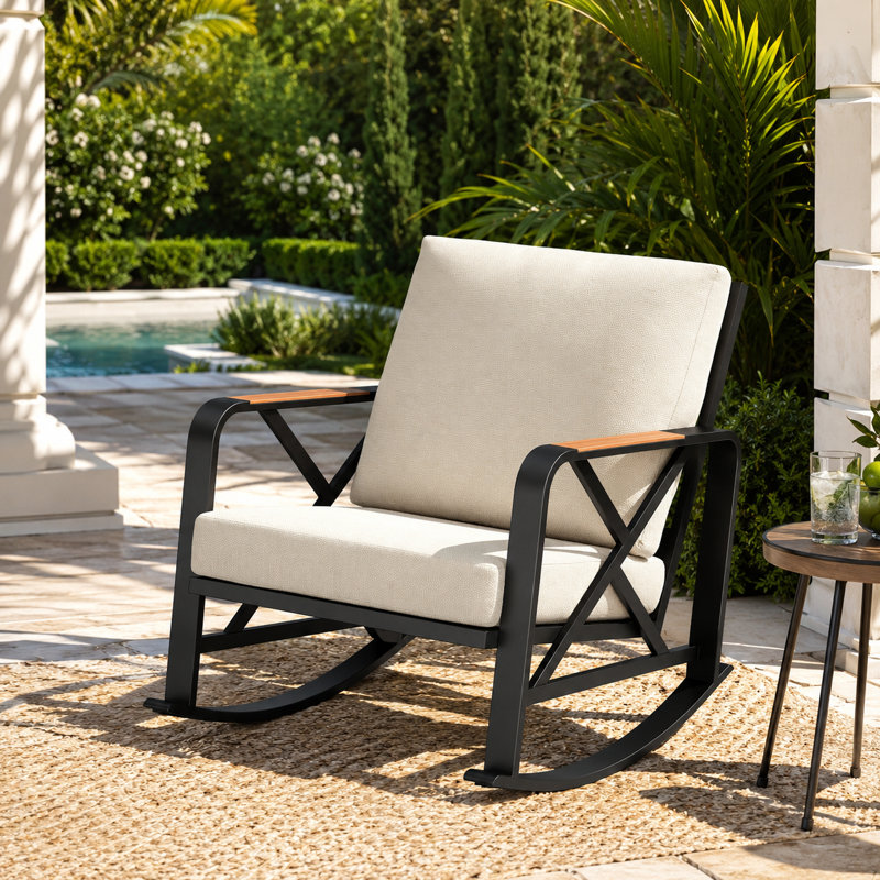 Chaise berçante d'extérieur avec coussins, Beige
