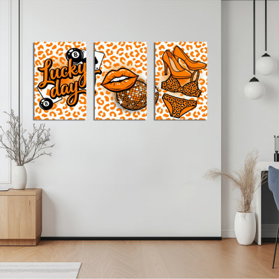 Ensemble de 3 tableaux sur toile à imprimé léopard « Lucky Day » pour la décoration du salon et de la chambre