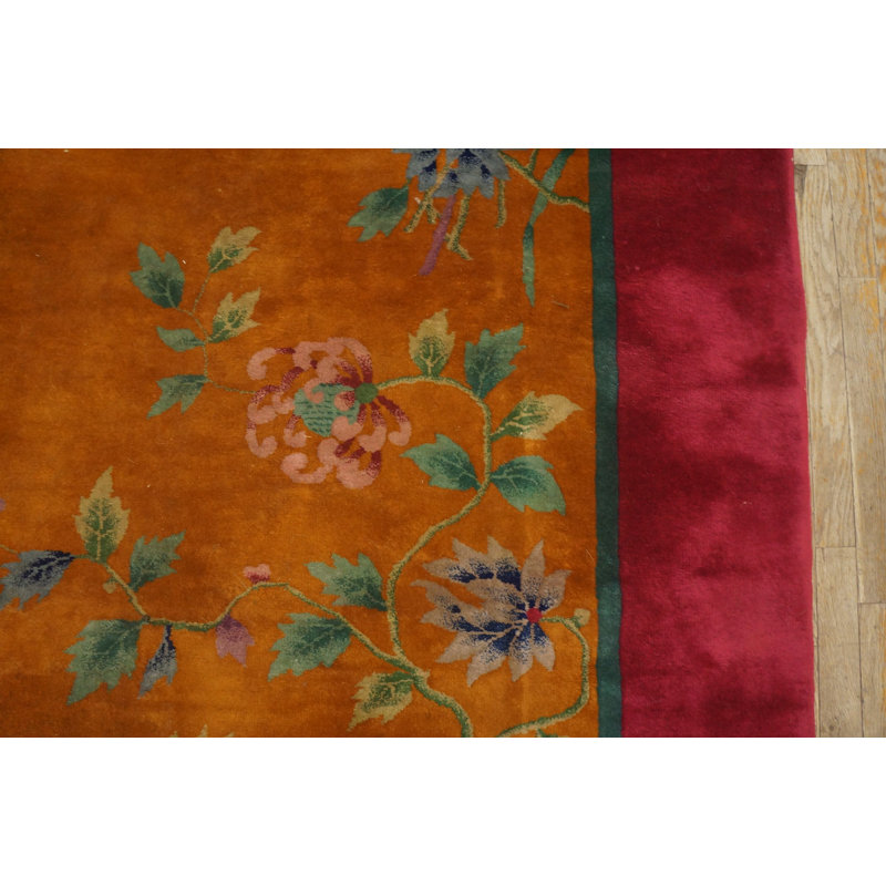 Antique Art Deco Room Size Wool Red, Yellow / Gold / Orange Rug