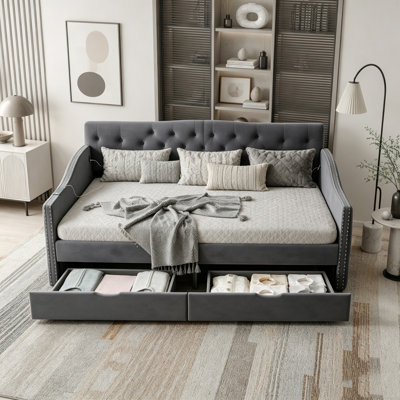 Upholstered Daybed with Storage Drawers