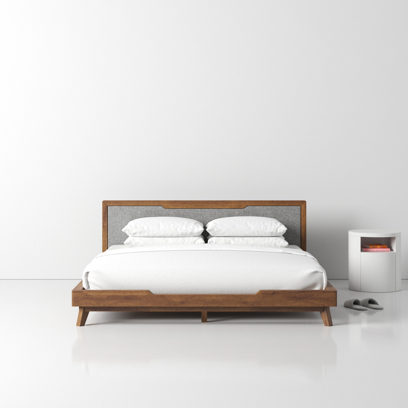 Glow Linen Upholstered Bed, Queen, Walnut