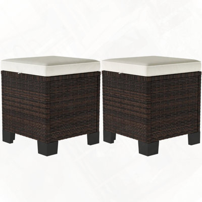 Set of 2 Outdoor Ottoman Cubes with Powder Coated Steel Frame and Foot Pads