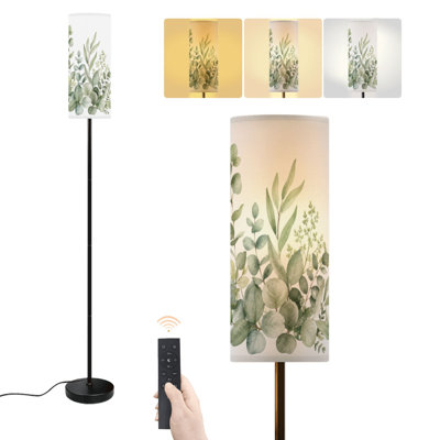 Lampe sur pied à feuilles d'eucalyptus vert simple, rustique, floral, naturel, à intensité variable, sur pied, moderne, avec télécommande, pédale, abat-jour, abat-jour, grand lampadaire pour salon, chambre, bureau