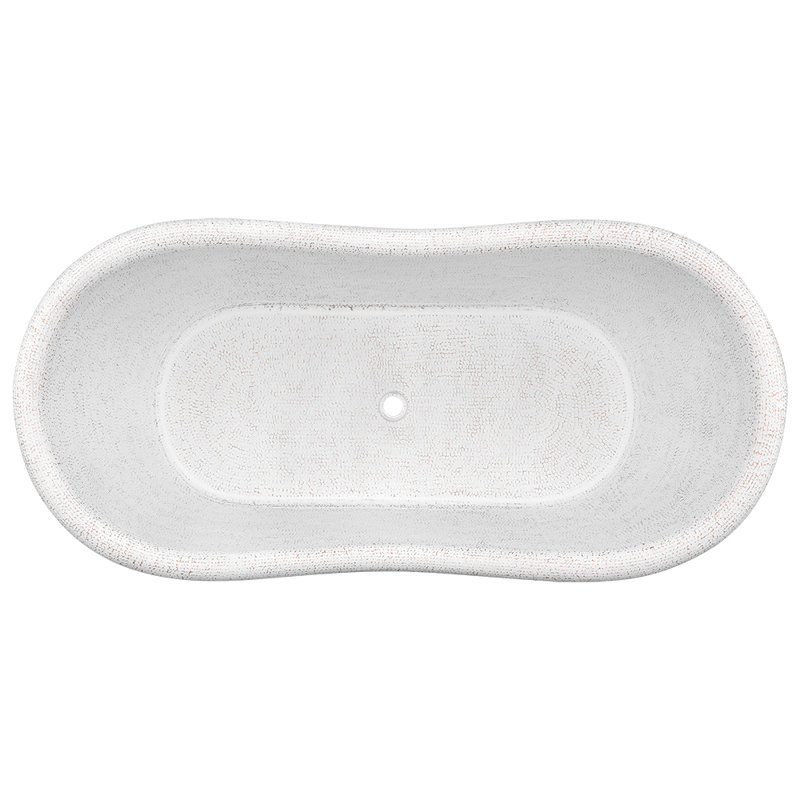 67" Hammered Double Slipper Bathtub With Rings, Glazed White