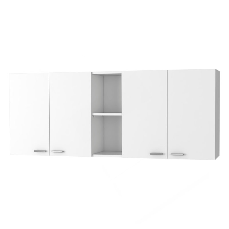 Armoire murale Winslow 150 po, quatre portes, deux cloisons, deux tablettes, Blanc