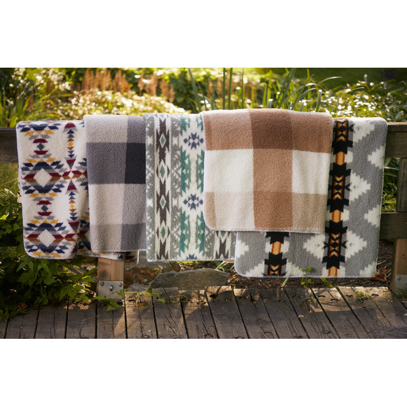 Taupe Plaid Reversible Sherpa Fleece Throw Blanket 50x60