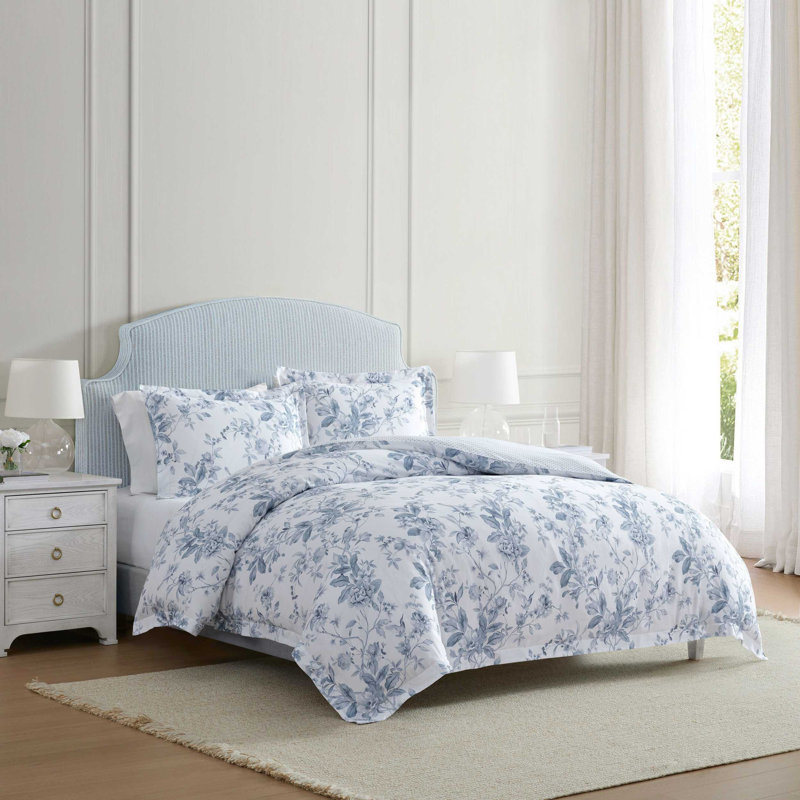 Ensemble de housse de couette réversible en coton Martha Stewart Songbird, Housse de couette simple + 1 taie décorative stan