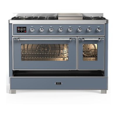 Majestic III Series 48 Inch Dual Fuel Range with 5 Sealed Burners, Griddle, Frenchtop in Matte Graphite (Liquid Propane, Burnished Trim)