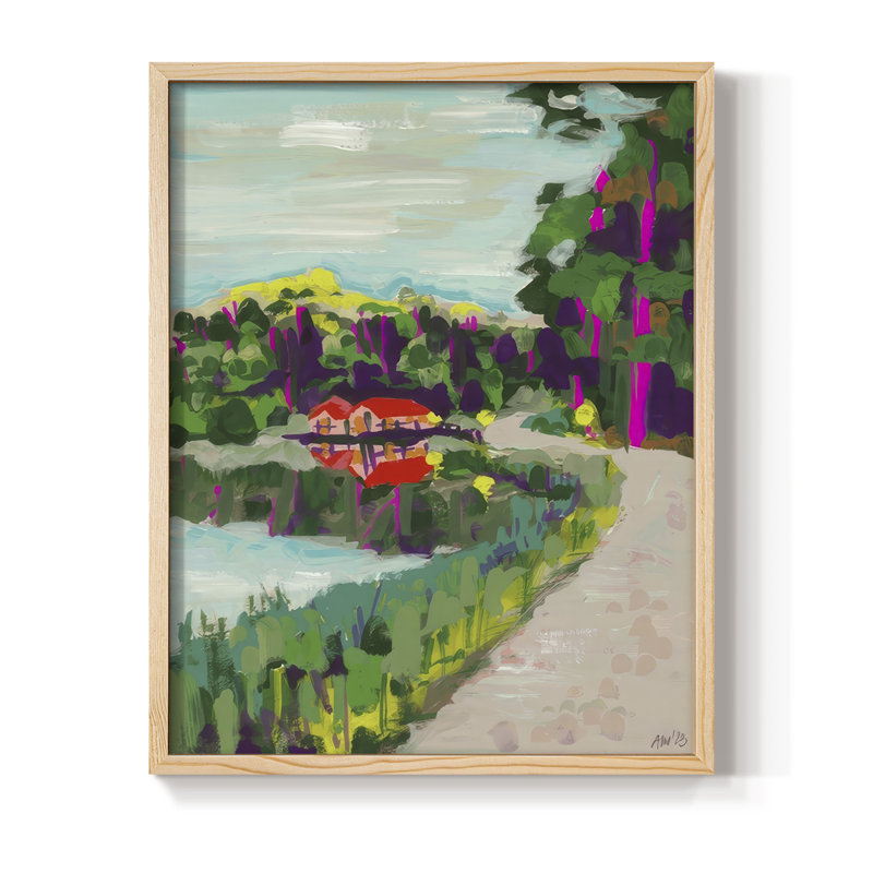 «Colorful Lakeside», reproduction encadrée - bois massif, Naturel, H 11 po x l 9 po