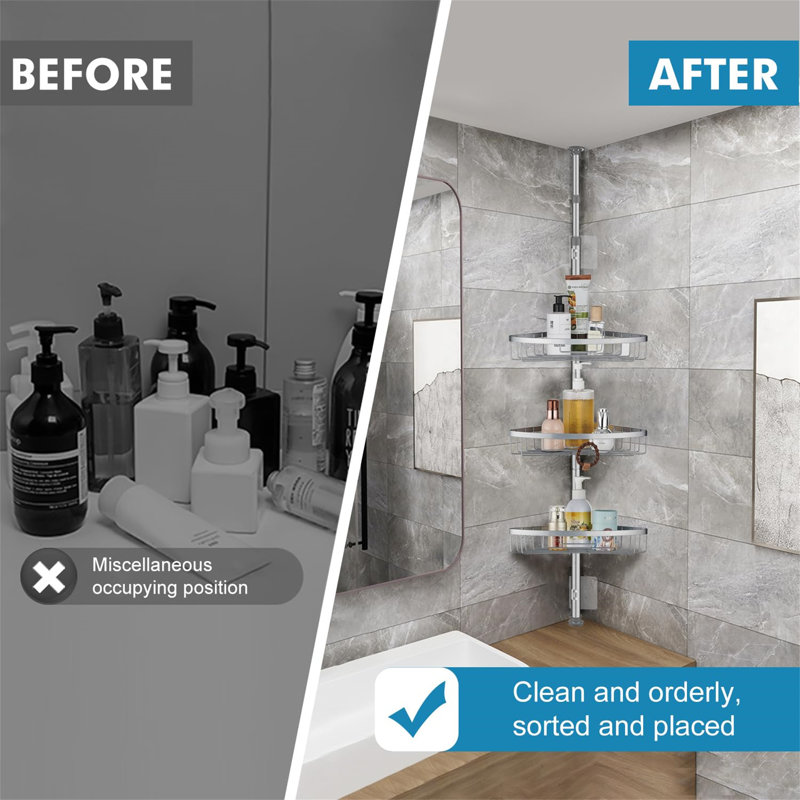 Adhesive Stainless Steel Shower Caddy, Grey