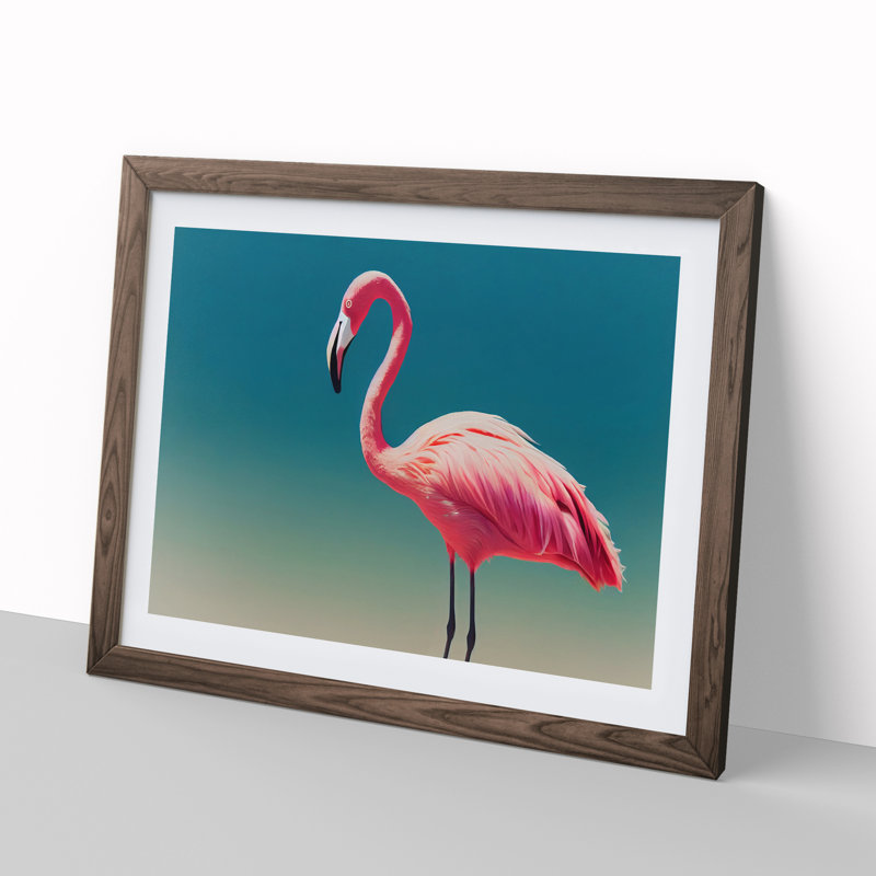 Soulful Flamingo - Framed Print, 46cm H x 64cm W x 2cm D, Walnut