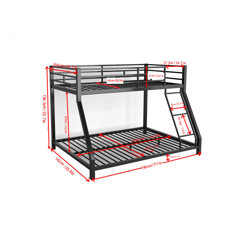Lit superposé simple en métal pour enfants et adultes, avec barrière de sécurité et échelle