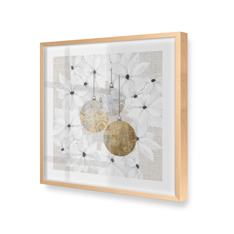 «Holiday Ornaments in Bloom I», Cadre en érable brut, bois massif, H 13,5 po x l 13,5 po