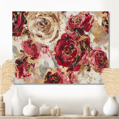 Rouge, rouge, rose, grunge, or, roses, art mural, salon
