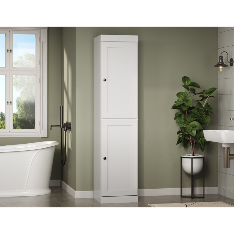 100% Solid Wood 16.5" Bathroom Storage Cabinet with Shaker Doors & Adjustable Shelves, White