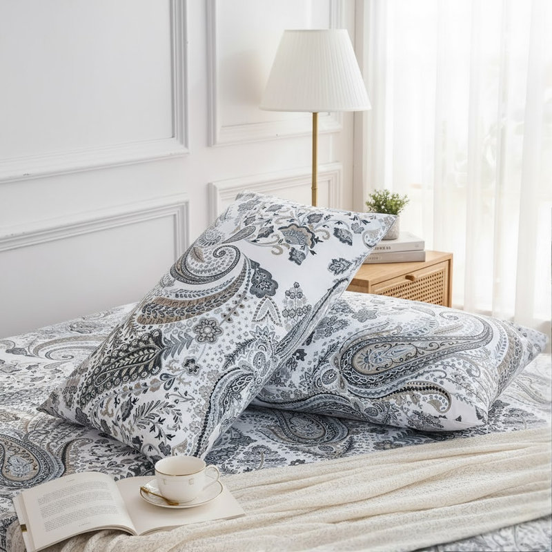 Ensemble de 2 taies d'oreiller grand format, 2 taies d'oreiller 100% coton, housses de coussin gris à motif bohème, taie d'oreiller naturelle respirante douce avec fermeture à enveloppe (grand, 20 po x 30 po)