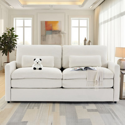 Chenille Upholstered Loveseat Sofa with Double Cushion Design & Rolled Arms, Pocket Springs