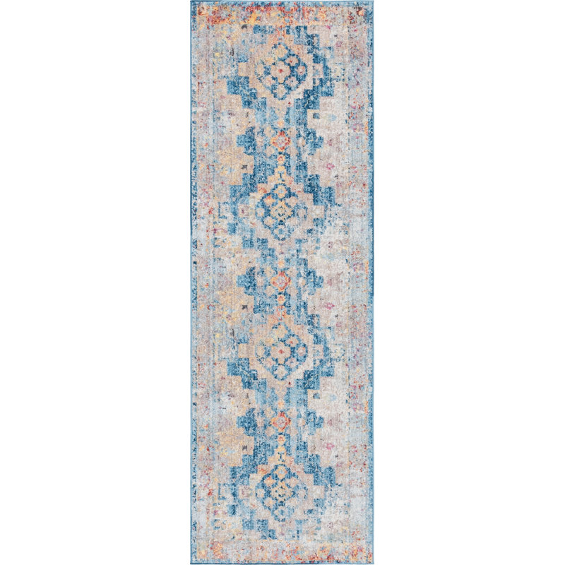 Tapis bleu Leanora, Tapis de couloir 2 pi 2 po x 6 pi 1 po