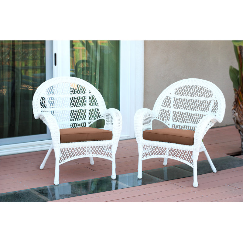 Maltby Wicker Outdoor Lounge Chair, Brown, White