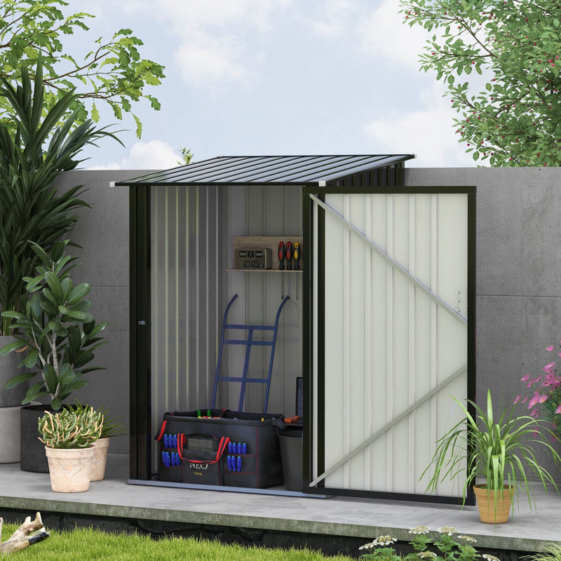 Unité de rangement gris foncé, 3,3 pi x 3,4 pi, métal galvanisé, porte verrouillable, pour cour arrière, garage, patio, pelouse, remise extérieure pour boîte de matériel de jardin, verrouillable, vélo, rangement pour outils