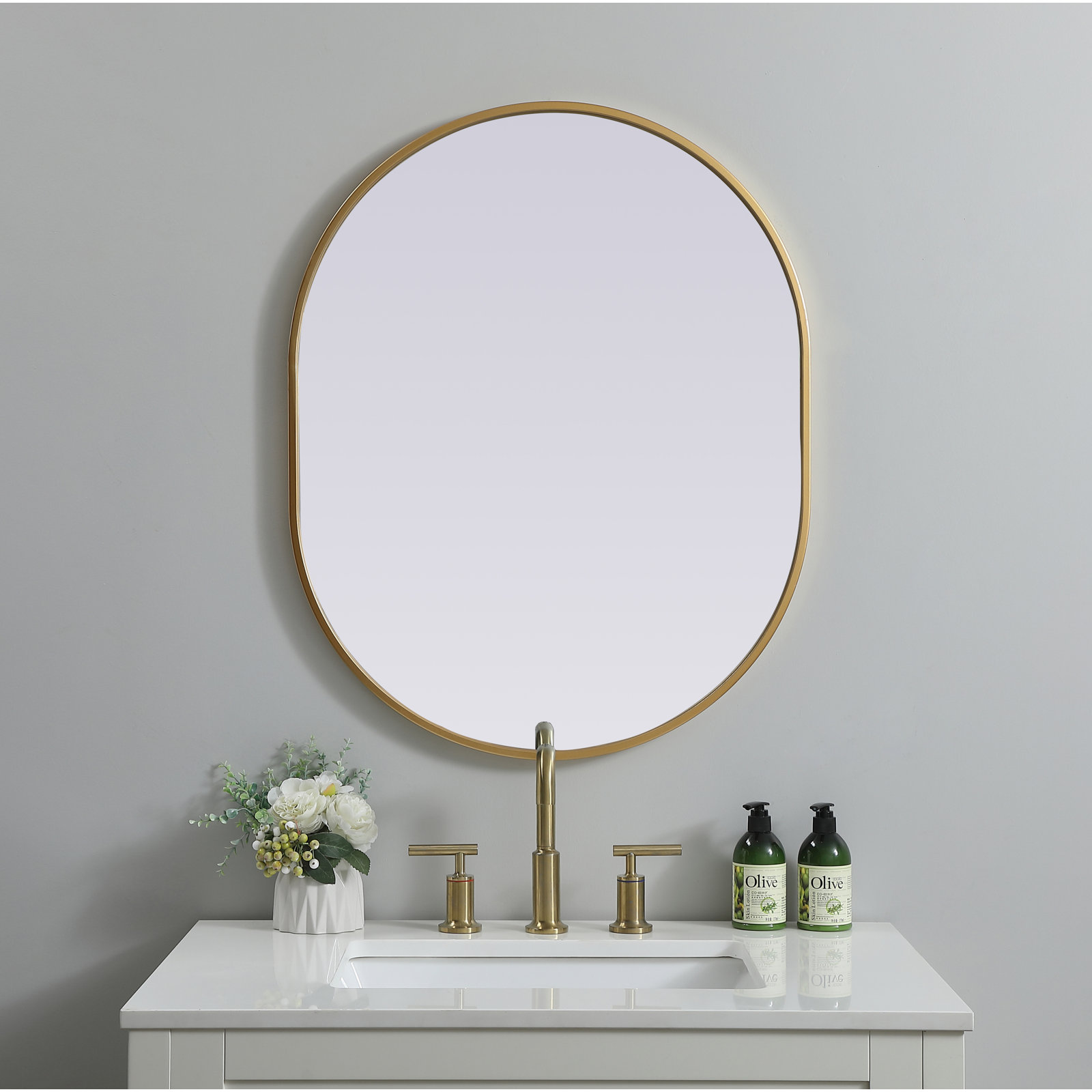 Sabine Metal Pill Wall Mirror, Brass, 30" x 24"