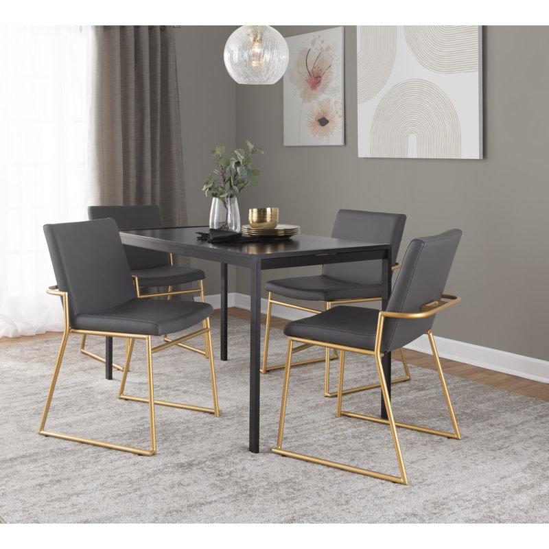 Gradin Stackable Side Chairs, Faux Leather Gray, Gold