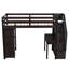 Lit mezzanine simple avec tiroirs de rangement, bureau, escalier et tablettes, structure en bois de pin massif, conception peu encombrante - gris-685169573