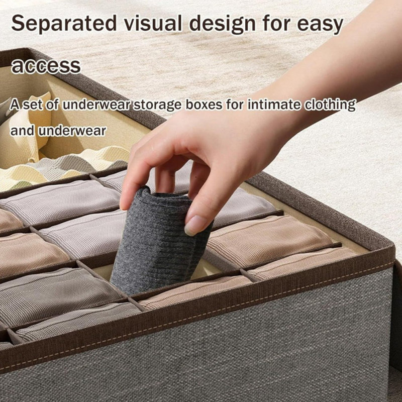 3-in-1 Drawer Divider Storage Box with Lid, Gray