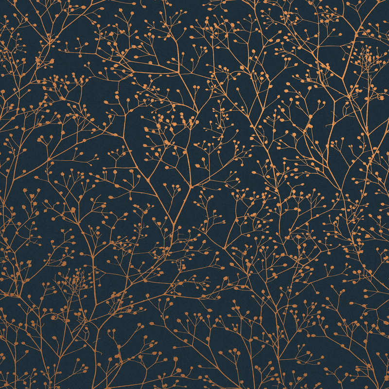 Floral Metallic Wallpaper Roll by Clarissa Hulse, Midnight/Copper