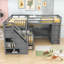 Lit superposé simple au dessus d'un lit double avec rangement pour escalier et bureau rétractable-1917834638