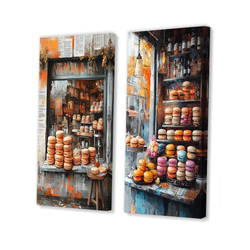 Ensemble de 2 pièces orange et gris Macaron Bar I - Desserts, Ne s’applique pas, Toile tendue sur cadre, H 28 po x l 24 po