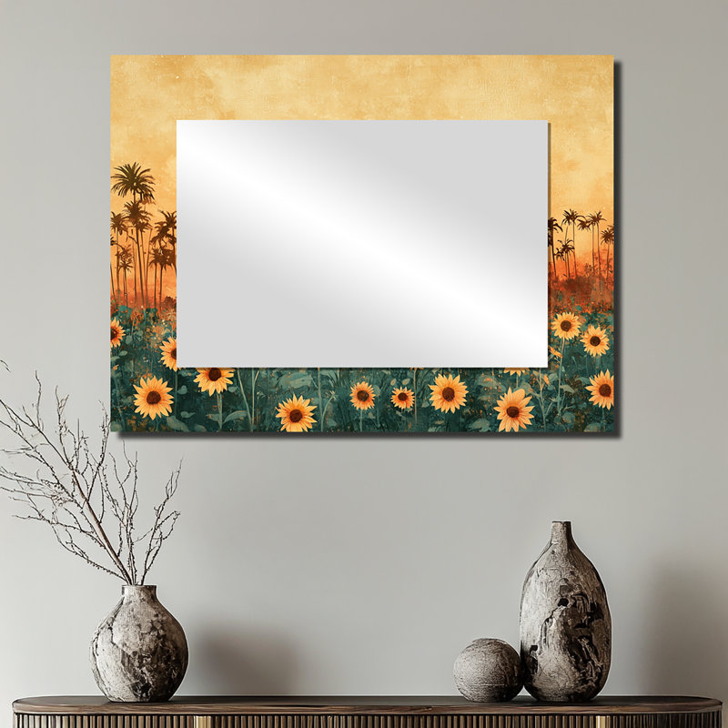 Tournesol brun récolte I - art mural miroir floral - imprimé sur métal, 24 po x 32 po