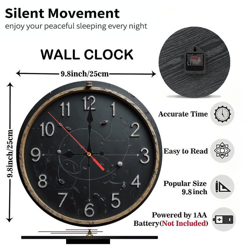 Horloge murale rétro en bois noir