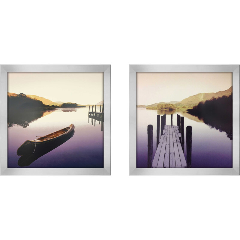 Bord de lac, ensemble de 2 impressions encadrées sous verre, H 13,5 po x l 13,5 po x P 1 po, Encadrement argenté