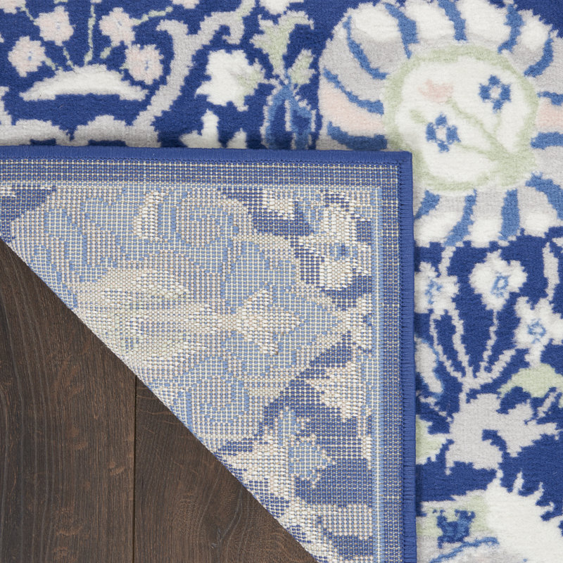 Tapis oriental bleu marine en polypropylène tissé à la machine, Rectangle 7 pi x 10 pi