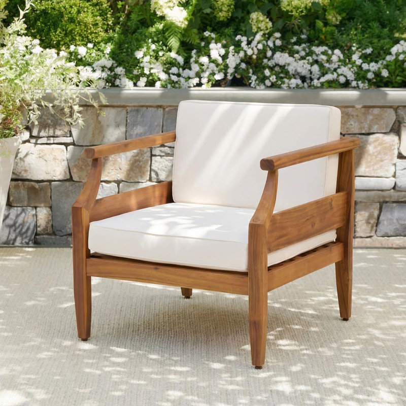 Chaise de patio avec coussins Mcclurg, Crème