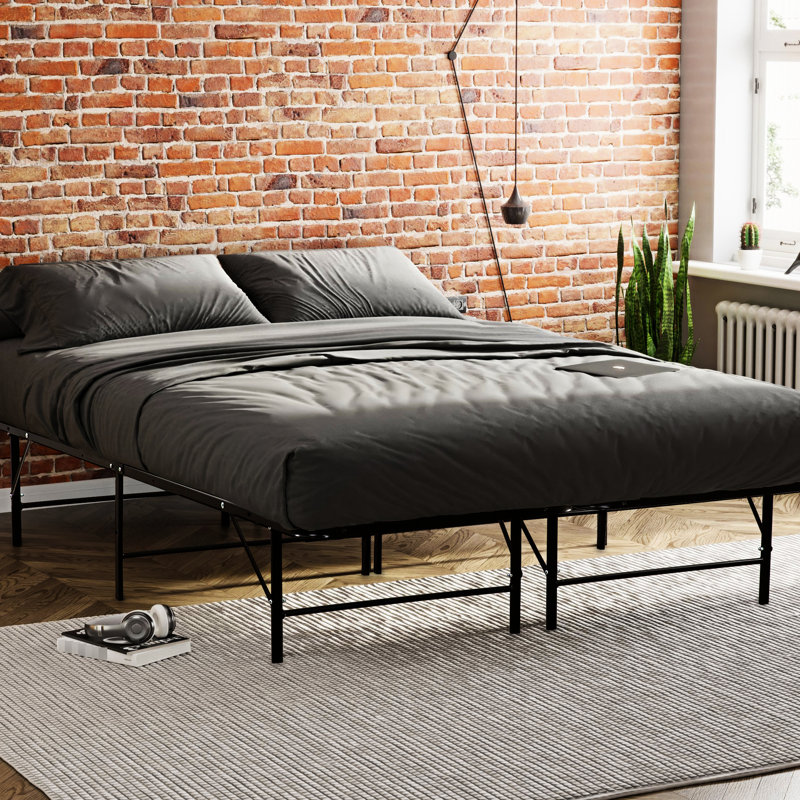 Structure de lit en métal noir pour sommier grand lit, Grand lit