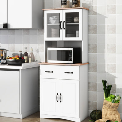 Wooden Kitchen Storage Cabinet - White Finish & Ample Ideal For Utensils Appliances In Adjustable Shelving 2 Drawers Customize Your Space