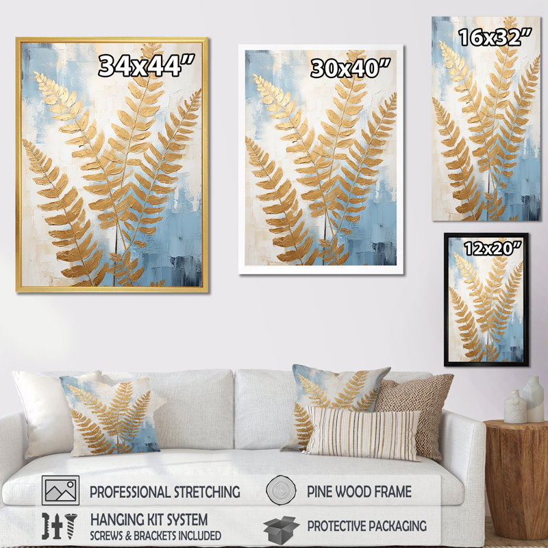 «Gold Ferns Silent Getaway V», reproduction sur toile, Cadre flottant noir, H 32 po x l 16 po x P 1 po
