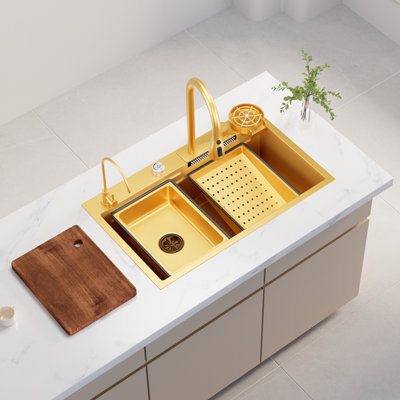 Évier de cuisine encastré 33 po x 22 po avec robinet escamotable et douchette en acier inoxydable