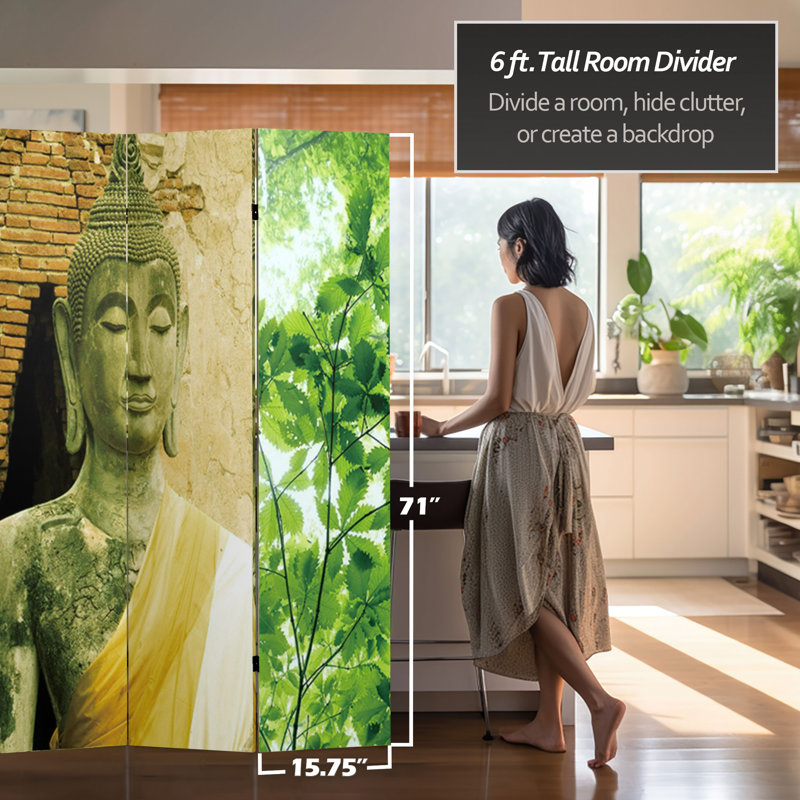 Paravent Bouddha, Vert / beige