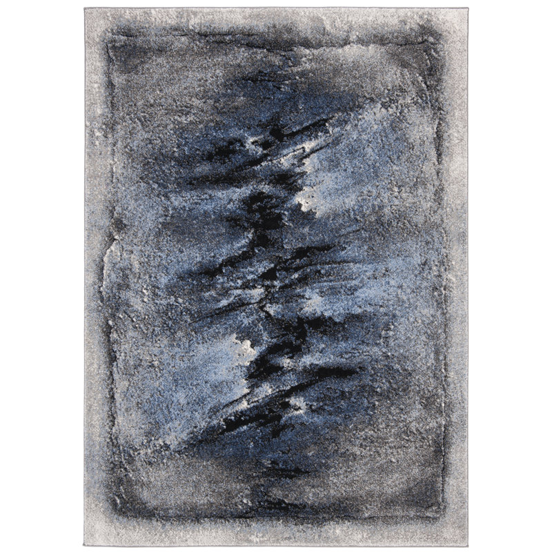 Tapis bleu / gris anthracite Dontae, Rectangle 6 pi 7 po x 9 pi