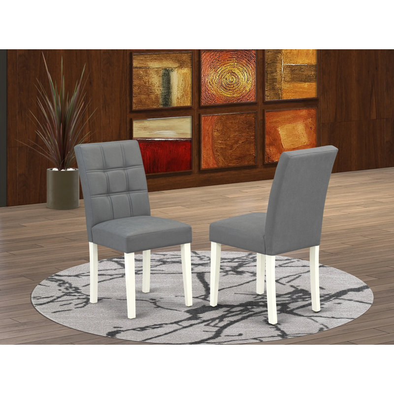 Ensemble de 2 chaises de cuisine Amelius - Siège rembourré en tissu de polyester gris platine et dossier capitonné à boutons - Finition lin blanc, ensemble de 2