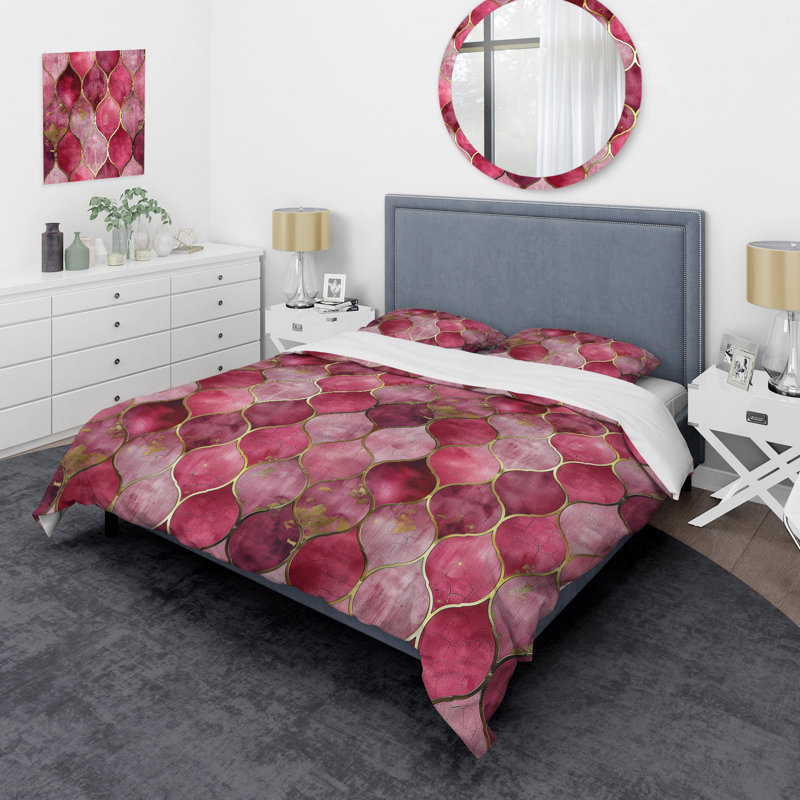 Ensemble de housse de couette moderne rose doré Glittering Glory II, King Duvet Cover + 2 King Shams
