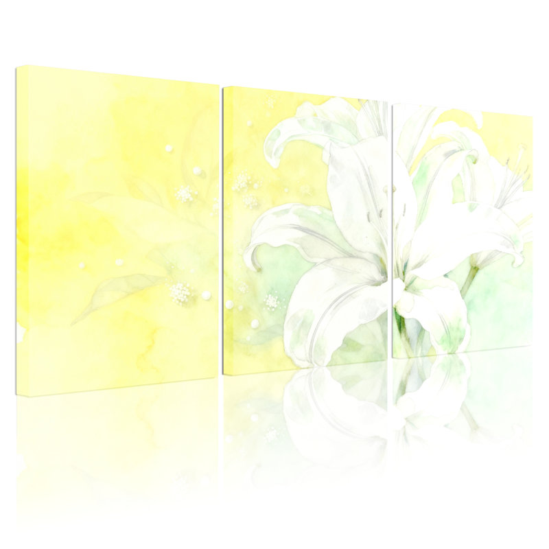 Ensemble de 3 tableaux muraux aquarelle à motif floral de lys blanc, H 36 po x l 72 po