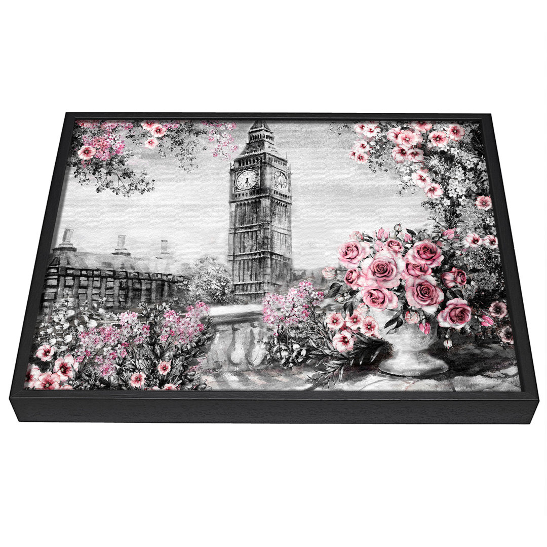 Big Ben Pink Roses - Einzelner Bilderrahmen Grafik auf Leinwand